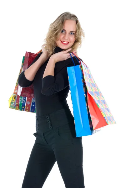 Ausdrucksstarke Frau beim Einkaufen — Stockfoto