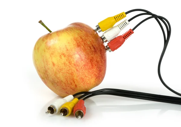 Kable audio video na jabłko. — Zdjęcie stockowe
