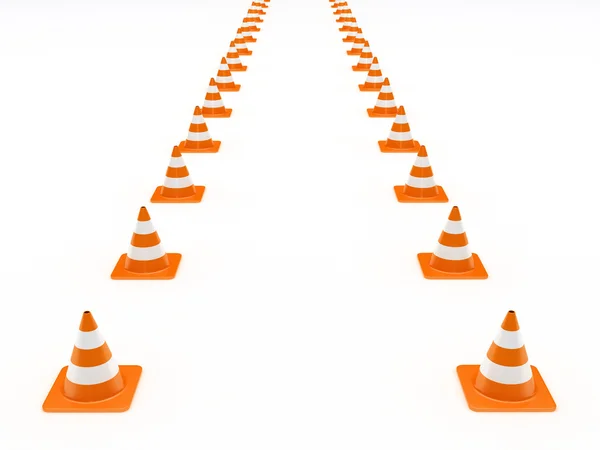 Řádek oranžový dopravní kužely — Stock fotografie