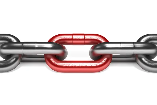Iron chain with red link — Stock Photo, Image
