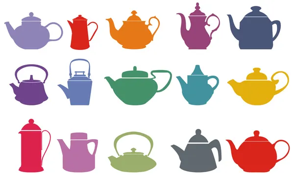 Набор из пятнадцати красочных векторных чайников — стоковый вектор