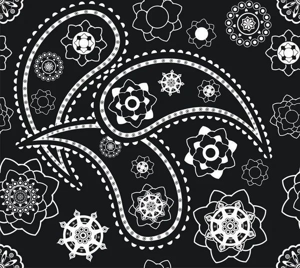 Seamless indian black-and-white paisley texture — Stock Vector