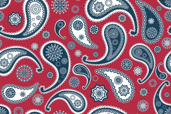Retro seamless indian red paisley vector pattern — Stock Vector