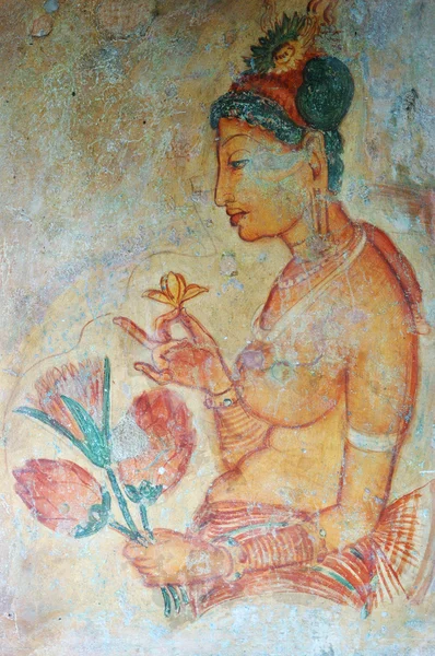 Стіна живопис на Sigiriya скельний монастир, Шрі-Ланка — стокове фото