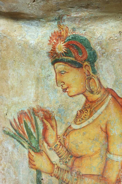 锡吉里耶岩石修道院，斯里兰卡在墙上的画 — 图库照片