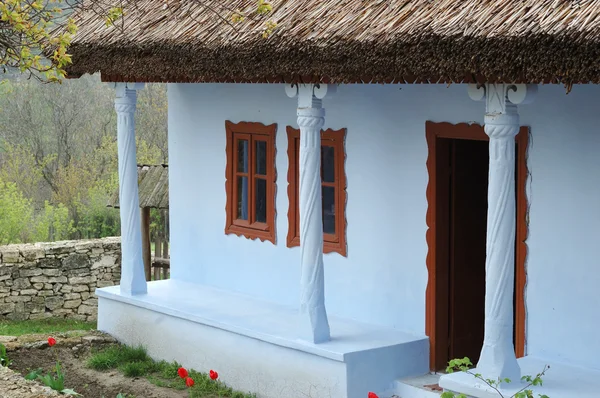 Παλιό παραδοσιακό μολδαβική σπίτι με στέγη που καλύπτεται με το ξηρό r — Φωτογραφία Αρχείου