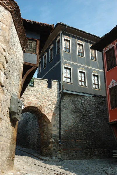 Średniowieczne domy starego centrum w plovdiv, Bułgaria — Zdjęcie stockowe