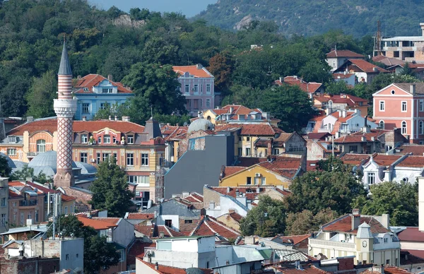 Oude plovdiv stadsgezicht met houten daken, Bulgarije — Stockfoto