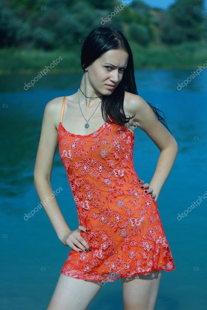 beautiful girl in red gown