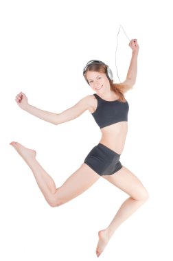 Jumping woman and headphone