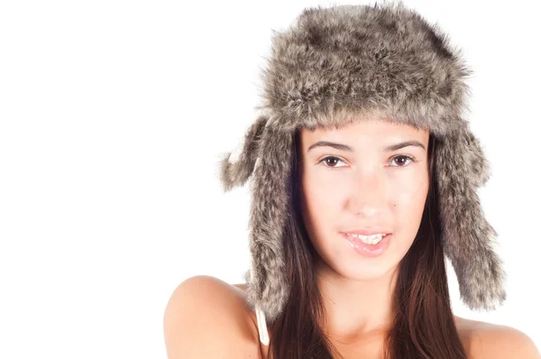 Woman in fur hat — Stock Photo, Image