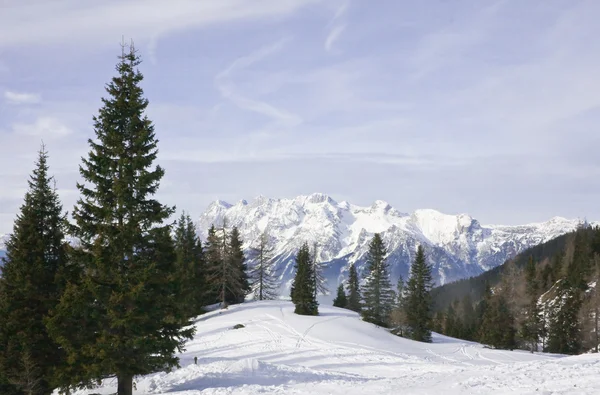 在冬天的雪下的山。滑雪度假村萨尔斯堡。奥地利 — 图库照片