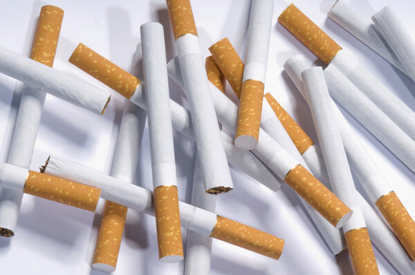 Cigarettes lying on a white background
