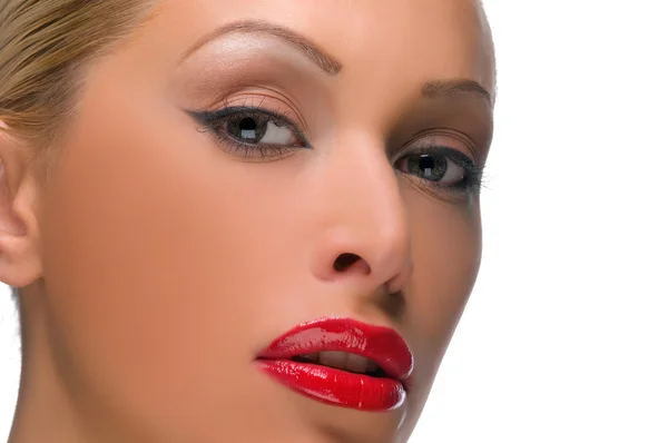 Hermosa mujer con labios rojos brillantes —  Fotos de Stock