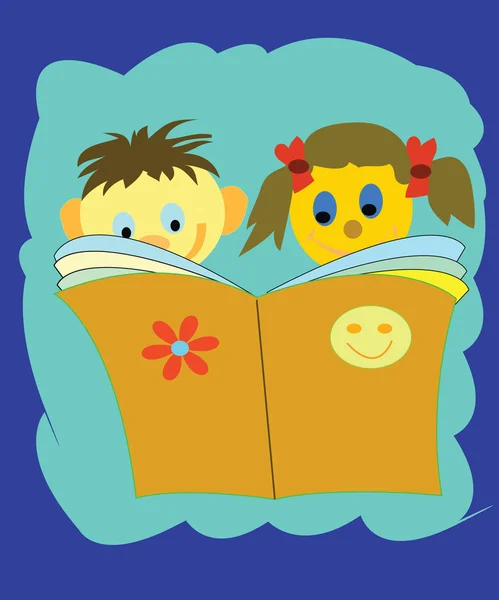 Menino e menina ler livro — Fotografia de Stock