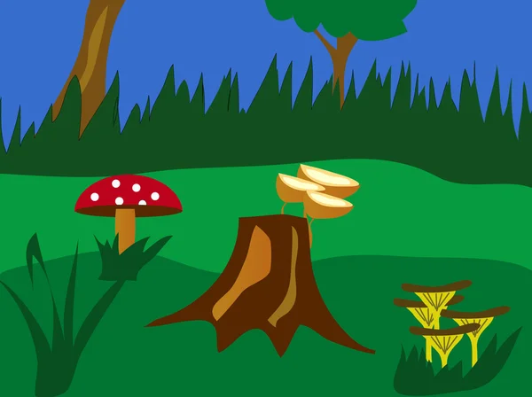 Polanie w drewnie z rosnących grzybów — Zdjęcie stockowe