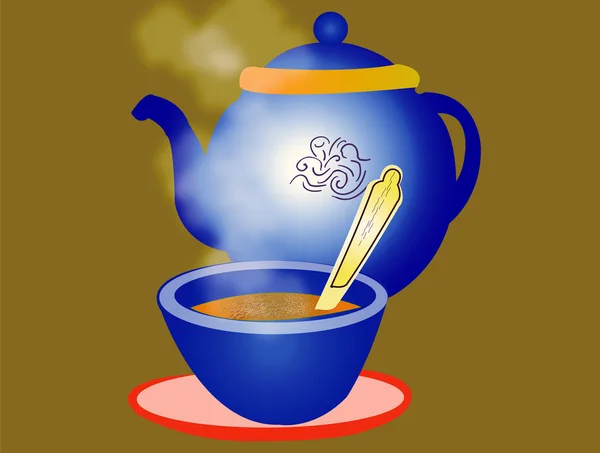 Tetera y taza de té caliente —  Fotos de Stock