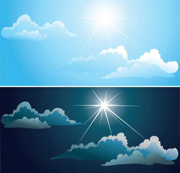 Синее и ночное небо с белыми облаками — стоковый вектор