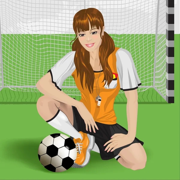 Calcio ragazza seduta — Vettoriale Stock
