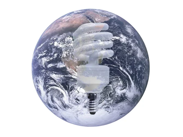 Lâmpada de poupança de energia e Terra — Fotografia de Stock