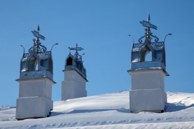 Three chimneys with elaborate latticework, Vologda Kremlin, Russia clipart