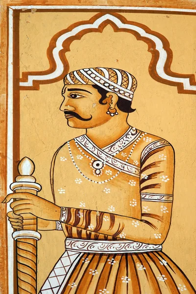 Peinture murale guerrier historique indienne, Jaipur, Inde — Photo