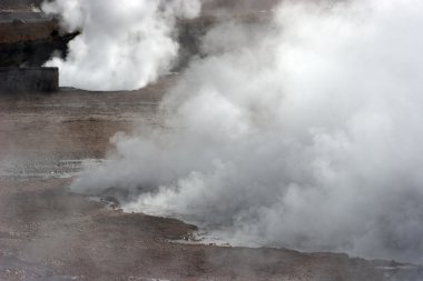 Steam rising from hot spring, geyser valley, Chile clipart