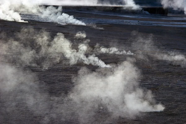 蒸汽弥漫的间歇泉字段中，智利 — 图库照片