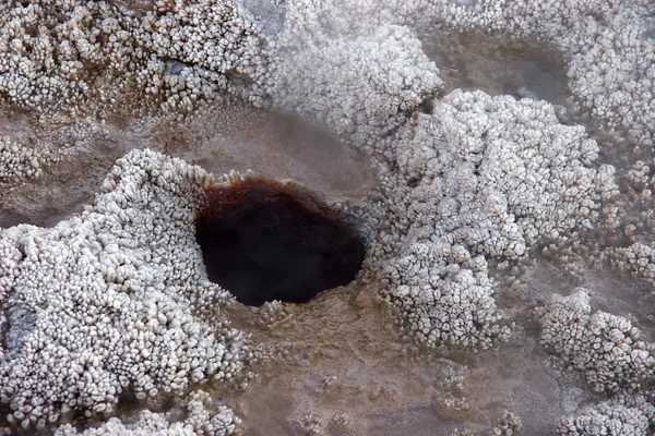Geyser hole with mineral crystals near it — Stock Photo, Image