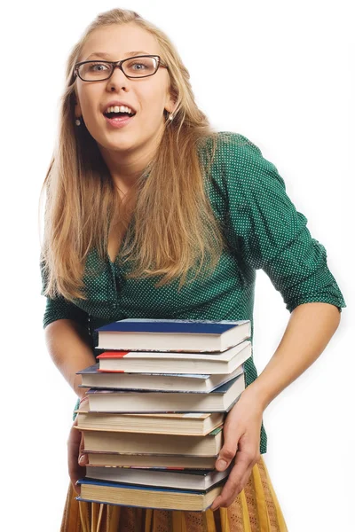 Belleza joven estudiante con libros — Foto de Stock