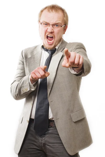 Anger man in suit shouts — Stok fotoğraf