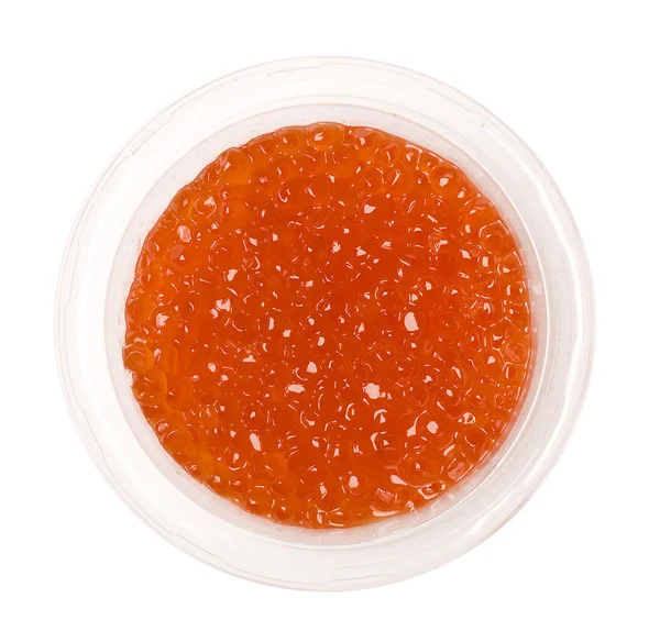 Röd kaviar i plast tenn — Stockfoto