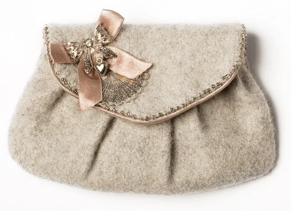 Grey purse with bow — Stock Photo, Image