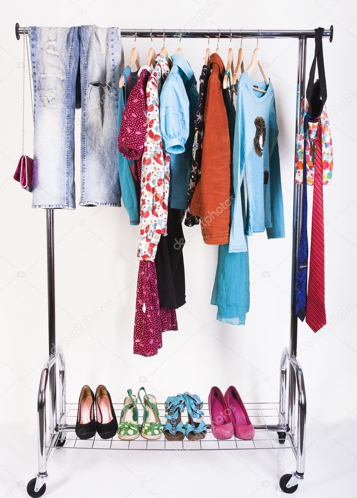 Clothing and shoes on the rack