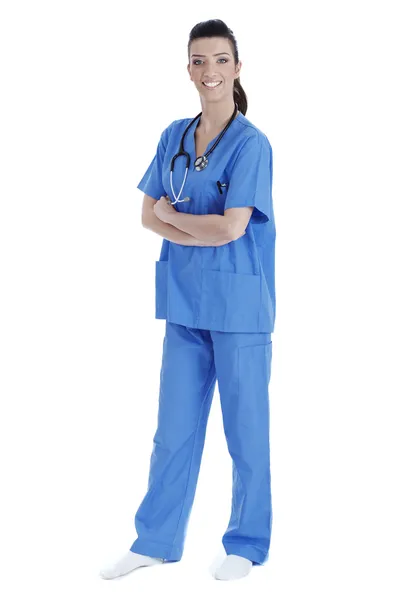 Bella giovane infermiera, posa laterale — Foto Stock