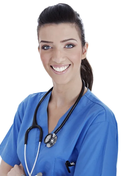 Usmívající se zdravotní sestra s stetoskop — Stock fotografie