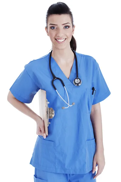 Portret przytrzymanie schowka pielęgniarki — Zdjęcie stockowe