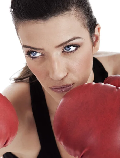 Agressivo boxe mulher — Fotografia de Stock