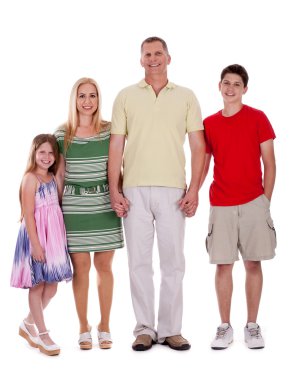 Happy family standing by holding their hands clipart