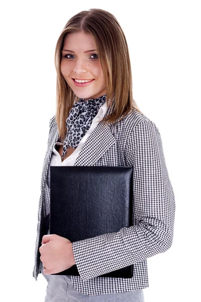 Młoda kobieta zawodowych, trzymając jej plików pakietu office — Zdjęcie stockowe
