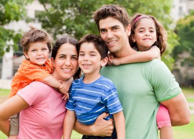 Caucasian parents piggyback their children clipart