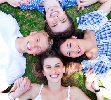 Young friends forming a circle clipart