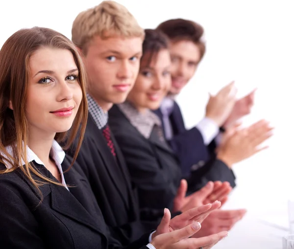 Colegas aplaudiendo durante una reunión de negocios —  Fotos de Stock