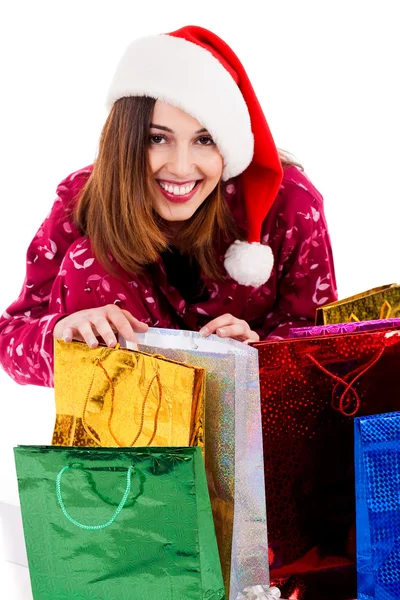 Young lady with christmas gifts — Stok fotoğraf