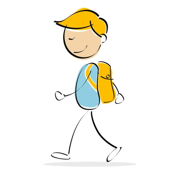 Niño caminando mientras lleva la bolsa de la escuela —  Fotos de Stock