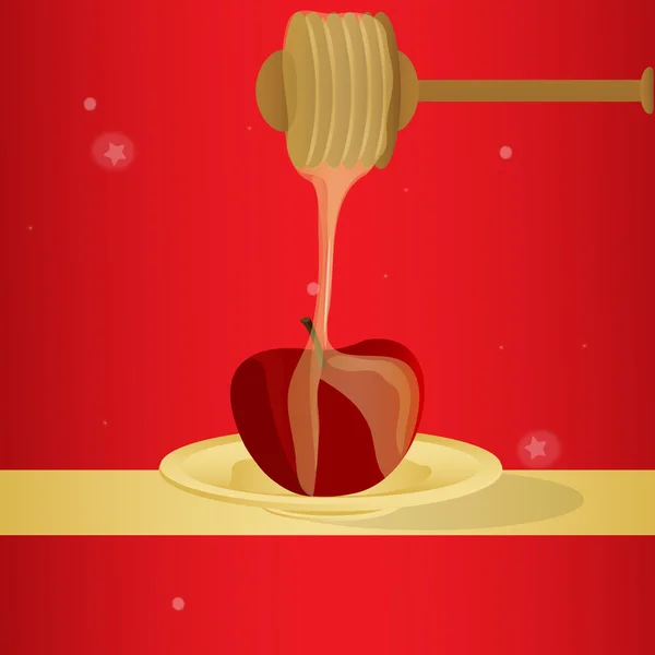 在苹果上蘸蜂蜜 — 图库照片