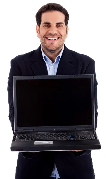 Uomo che mostra laptop — Foto Stock
