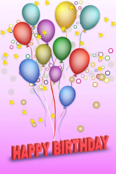 Шаблон дня народження з різнокольоровими кульками — стокове фото
