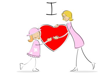 Mother and daughter hugging each other clipart