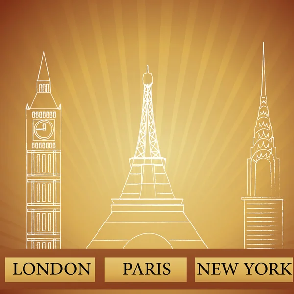 Monumentos de Londres Nueva York y París — Foto de Stock